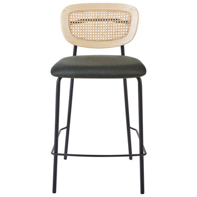 Wyld And Coco Viennese Rattan Bar Chairs Set Of 2 With Dark Green Upholstery, W45 X D43 X H90Cm - image 1