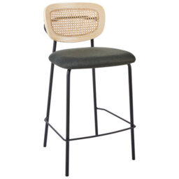 Wyld And Coco Viennese Rattan Bar Chairs Set Of 2 With Dark Green Upholstery, W45 X D43 X H90Cm - thumbnail 4