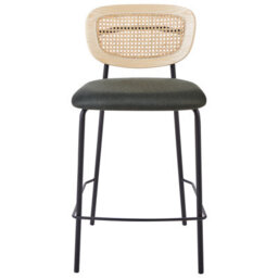 Wyld And Coco Viennese Rattan Bar Chairs Set Of 2 With Dark Green Upholstery, W45 X D43 X H90Cm - thumbnail 1