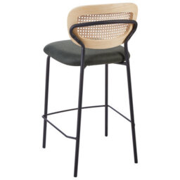 Wyld And Coco Viennese Rattan Bar Chairs Set Of 2 With Dark Green Upholstery, W45 X D43 X H90Cm - thumbnail 6