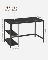 Songmics Computer Table Desk With 2 Shelves Left Or Right Work Table For The Office Living Room Steel Frame Industrial Black - thumbnail 7
