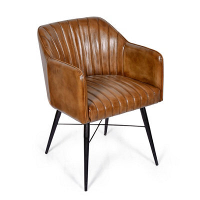 Real Genuine Leather Kitchen Dining Chair Tan Brown 76Cm High X 54Cm Wide X 61Cm Seat Height 49Cm Deep Only Legs To Attach - image 1