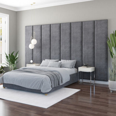 Aspire 45Cm X 210Cm Large Upholstered Headboard Wall Panel, Plush Velvet Steel - image 1