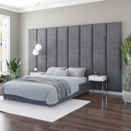Aspire 45Cm X 210Cm Large Upholstered Headboard Wall Panel, Plush Velvet Steel - thumbnail 1