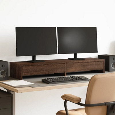 Walplus Monitor Stand With Drawers Brown Oak 100X27X15 Cm Engineered Wood - image 1
