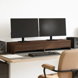 Walplus Monitor Stand With Drawers Brown Oak 100X27X15 Cm Engineered Wood - thumbnail 1