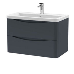 Dezine Thames 800mm 2 Drawer Satin Anthracite Wall Hung Vanity Unit - thumbnail 2