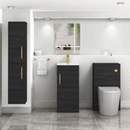 Royal Bathrooms Turin 400mm Floor Standing Vanity Unit & Basin 1 Door Hale Black With Brushed Brass Handle - thumbnail 4