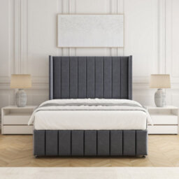 Bsspoke Zoe Divan Bed Set Steel Plush With 54Inch Wingedback Headboard & Footboard  Mattress & No Drawers In All Sizes - thumbnail 1
