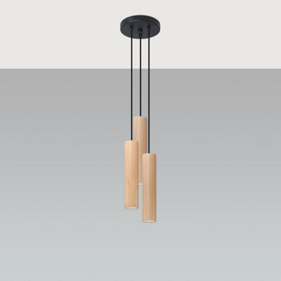 Sollux Lighting Lino Wood Natural 3P Light Classic Pendant Ceiling Light - image 1