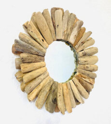 My Square Mile Driftwood Round Mirror Bathroom Hallway Rustic Wooden Wall Hanging Mirror With Easy Hang Pre Attached Hooks (40Cm)