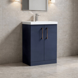 Balterley Level Contemporary Bathroom 2-Door Vanity & Basin, Midnight Blue, 600mm - thumbnail 3