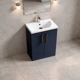 Balterley Level Contemporary Bathroom 2-Door Vanity & Basin, Midnight Blue, 600mm - thumbnail 4