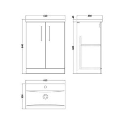 Balterley Level Contemporary Bathroom 2-Door Vanity & Basin, Midnight Blue, 600mm - thumbnail 5