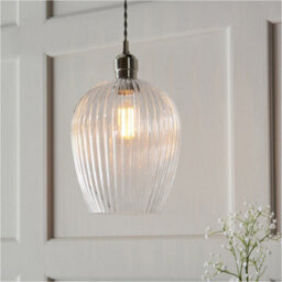Loops Hanging Ceiling Pendant Light - Bright Nickel Plate & Clear Ribbed Glass - 10W Led E27 - thumbnail 3