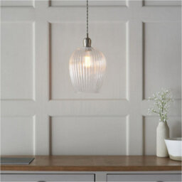Loops Hanging Ceiling Pendant Light - Bright Nickel Plate & Clear Ribbed Glass - 10W Led E27 - thumbnail 4