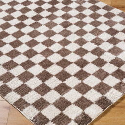 Livabliss Fossay Shaggy-Washable Beige Brown High Pile Checkered Living Bedroom Rug 200 X 275 Cm Easy Care, Non Shedding - thumbnail 6