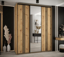 Arte Rustic Oak Artisan Cannes Vii Sliding Wardrobe H2050mm W2000mm D600mm With Custom Black Steel Handles And Decorative Strips - thumbnail 2