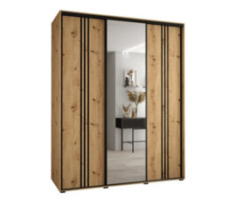 Arte Rustic Oak Artisan Cannes Vii Sliding Wardrobe H2050mm W2000mm D600mm With Custom Black Steel Handles And Decorative Strips - thumbnail 1