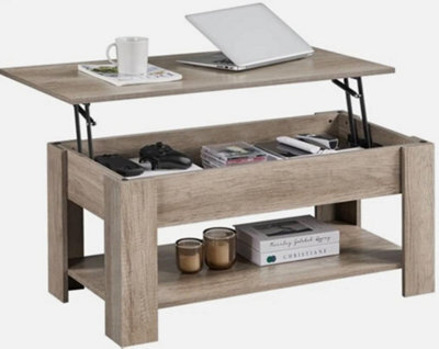 Wooden Coffee Table With Storage Lift Up Top And Shelf For Living Room, Gray - image 1