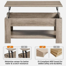 Wooden Coffee Table With Storage Lift Up Top And Shelf For Living Room, Gray - thumbnail 5
