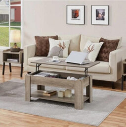 Wooden Coffee Table With Storage Lift Up Top And Shelf For Living Room, Gray - thumbnail 2
