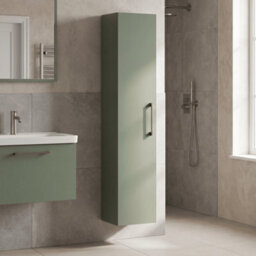 Balterley Bramshall Modern Bathroom 1 Soft Close Door Wall Hung Tall Storage Unit, Satin Green With Copper Handle, 300 mm - thumbnail 4
