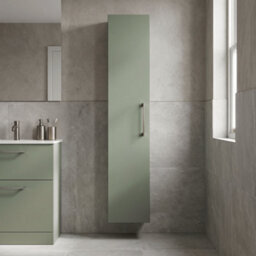 Balterley Bramshall Modern Bathroom 1 Soft Close Door Wall Hung Tall Storage Unit, Satin Green With Copper Handle, 300 mm - thumbnail 2