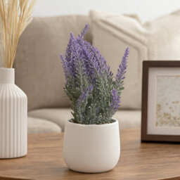 Artificial Lavender Plant Decor In White Ceramic Pot 26Cm