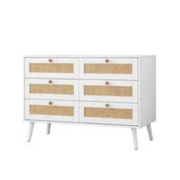 Home Treats White Rattan Chest Of 6 Drawer's White Wooden Dresser Bedroom Storage Furniture - thumbnail 4