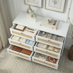Home Treats White Rattan Chest Of 6 Drawer's White Wooden Dresser Bedroom Storage Furniture - thumbnail 7