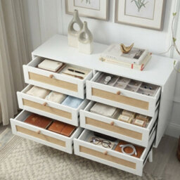 Home Treats White Rattan Chest Of 6 Drawer's White Wooden Dresser Bedroom Storage Furniture - thumbnail 3