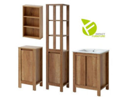 Impact Furniture Freestanding Bathroom Cabinets Furniture Set 600mm Vanity Sink Unit Tall Slim Storage Cabinet And Wall Shelf Oak Effect Classic - thumbnail 2