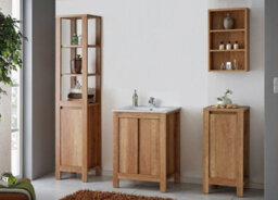 Impact Furniture Freestanding Bathroom Cabinets Furniture Set 600mm Vanity Sink Unit Tall Slim Storage Cabinet And Wall Shelf Oak Effect Classic
