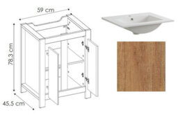 Impact Furniture Freestanding Bathroom Cabinets Furniture Set 600mm Vanity Sink Unit Tall Slim Storage Cabinet And Wall Shelf Oak Effect Classic - thumbnail 4