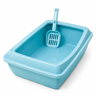 Divchi Spacious Open Cat Litter Tray With Scoop - Blue