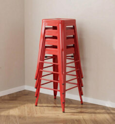 "Fwstyle Bistro Metal Bar Stools Set Of 4 30"" Red Gloss Galvanised Steel Indoor & Outdoor Ready Assembled" - thumbnail 2