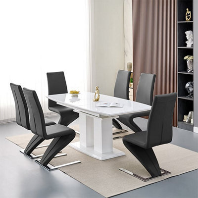 Furniture in Fashion Genisimo Small Gloss Extending Dining Table 6 Demi Z Black Chairs - image 1