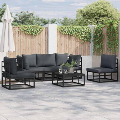 Berkfield Garden Sofa Set With Cushion 6 Pcs Black Aluminium - image 1