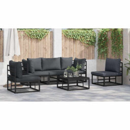 Berkfield Garden Sofa Set With Cushion 6 Pcs Black Aluminium - thumbnail 6