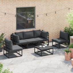 Berkfield Garden Sofa Set With Cushion 6 Pcs Black Aluminium - thumbnail 5