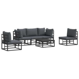 Berkfield Garden Sofa Set With Cushion 6 Pcs Black Aluminium - thumbnail 2