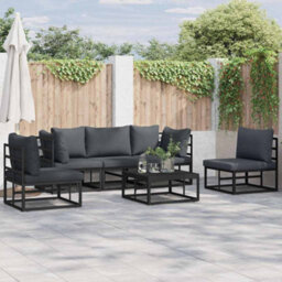 Berkfield Garden Sofa Set With Cushion 6 Pcs Black Aluminium - thumbnail 1