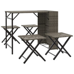 Berkfield 5 Piece Garden Dining Set Foldable Grey Poly Rattan - thumbnail 2