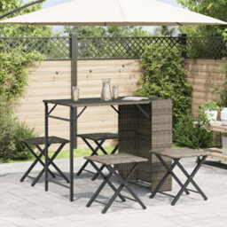 Berkfield 5 Piece Garden Dining Set Foldable Grey Poly Rattan - thumbnail 3
