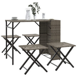 Berkfield 5 Piece Garden Dining Set Foldable Grey Poly Rattan