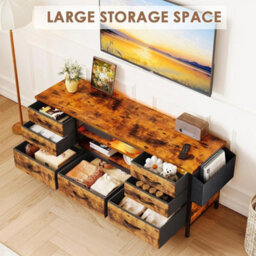 Tv Cabinet Stand 55 Inch Rgb Led Lighted Industrial Storage With 7 Drawers - thumbnail 3