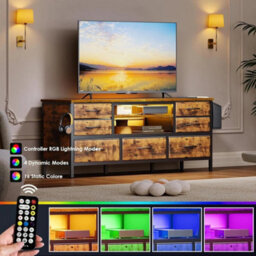 Tv Cabinet Stand 55 Inch Rgb Led Lighted Industrial Storage With 7 Drawers - thumbnail 4