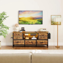 Tv Cabinet Stand 55 Inch Rgb Led Lighted Industrial Storage With 7 Drawers - thumbnail 5