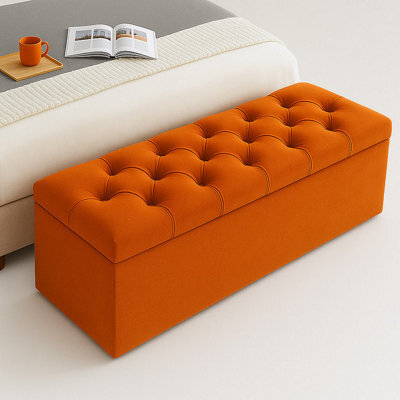120Cm Chesterfield Ottoman Storage Box, Burnt Orange Plush Velvet Upholstered Blanket Box, End Of Bed Bench, Deep Storage Chest - image 1